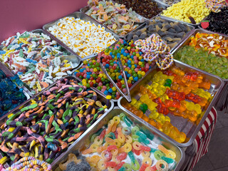 colorful gummy candies in a candy store