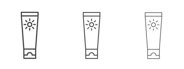Sun cream icon in line art doodle style. Editable stroke outline sign, eps 10
