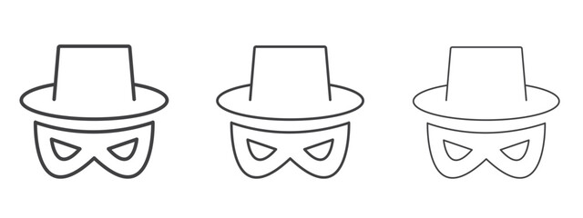Spy icon in line art doodle style. Editable stroke outline sign, eps 10