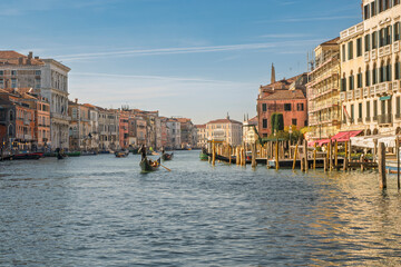 Venice, Veneto, Italy. Gondolas floating in the Grand Canal
