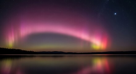 Beautiful aurora borealis reflecting in lake at night with stars