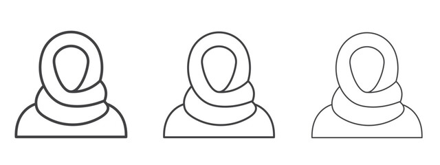 Muslim woman icon in line art doodle style. Editable stroke outline sign, eps 10