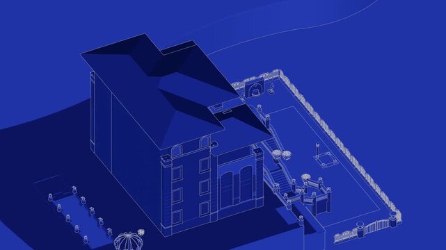 Luxury Villa, Seamless 3D Loop Animation, 3d blueprint rendering, generic