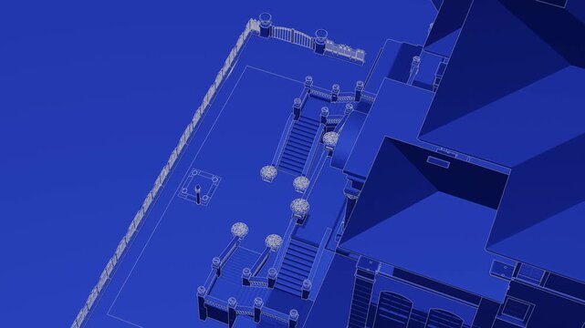Luxury Villa, Seamless 3D Loop Animation, 3d blueprint rendering, generic