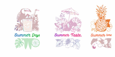 Tropical summer vibes with toucan pineapple and drinks