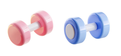 3D sticker pack with two dumbbells in minimalistic cartoon plastic style isolated on a transparent background, clipart collection