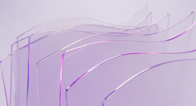 Abstract image of translucent lavender glass sheets, forming a wave-like structure, showcasing a modern, elegant, and minimalist design, ideal for presentations or as a background