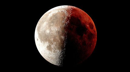 Crimson celestial body with cratered surface against dark expanse moon lunar