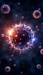 Obraz premium An Intricate Visualization of a Virus Particle Displaying Molecular Structures and Spikes Under a Microscopic Perspective with Dynamic Light Effects