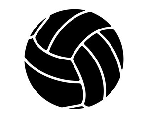 Stylized graphic of a black and white volleyball on a white background