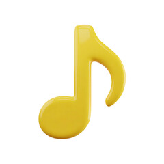 Yellow eighth note music symbol isolated on transparent background