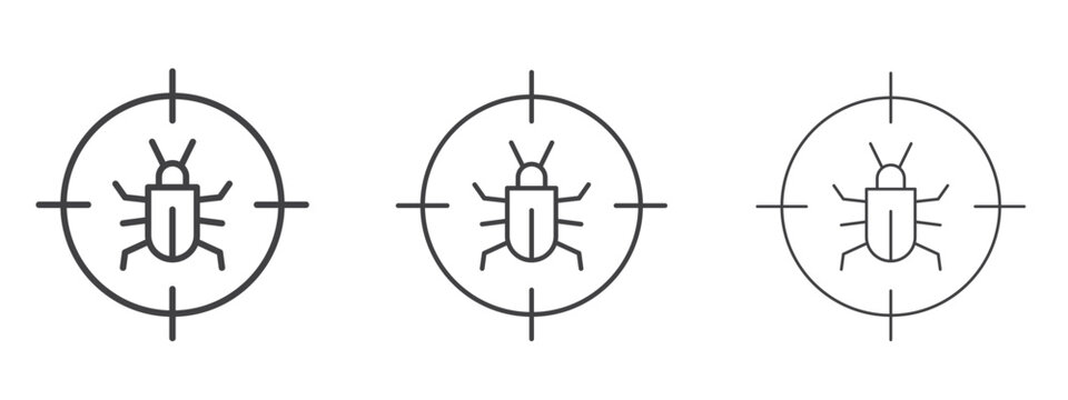 Debug icon in line art doodle style. Editable stroke outline sign, eps 10