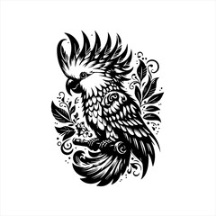 Obraz premium Elegant Black and White Cockatoo Illustration.