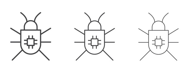 Computer bug icon in line art doodle style. Editable stroke outline sign, eps 10