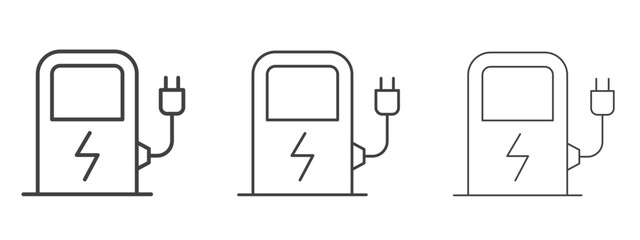 Charging station icon in line art doodle style. Editable stroke outline sign, eps 10
