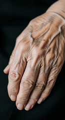 Fototapeta premium Close-up of wrinkled hand, showing age and texture, symbolizing time, experience, and life's journey