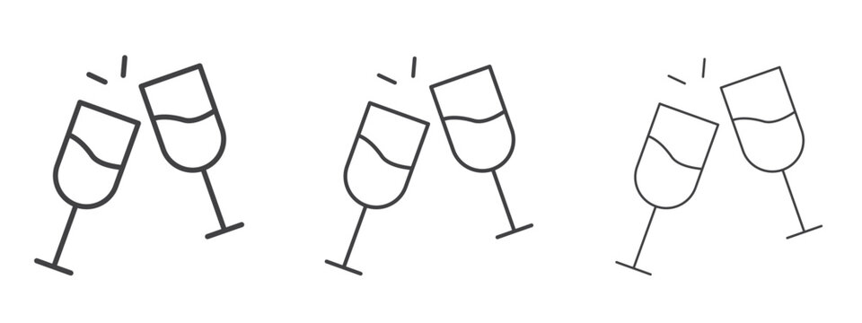 champagne glasses icon in line art doodle style. Editable stroke outline sign, eps 10