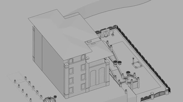 Luxury Villa, Seamless 3D Loop Animation, 3d linework rendering, generic villa design