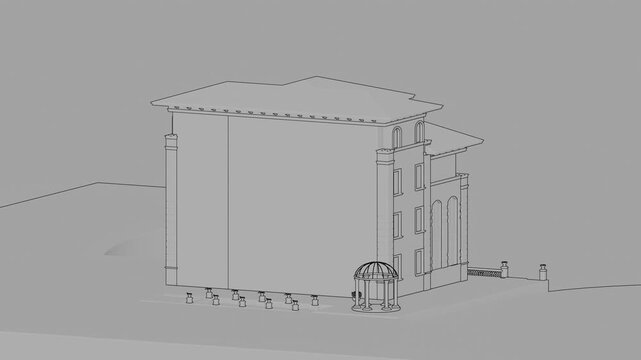 Luxury Villa, Seamless 3D Loop Animation, 3d linework rendering, generic villa design