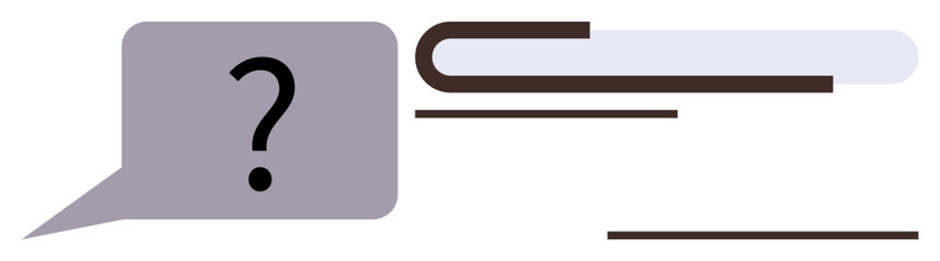 Question mark inside speech bubble alongside a book. Ideal for education, communication, knowledge sharing, problem-solving, inquiry, studying, and discussion. Minimalist flat metaphor
