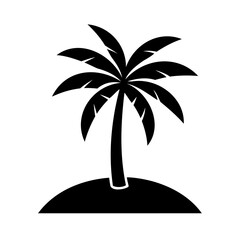 Simple Black Silhouette of a Tropical Palm Tree on a Small Island Hill