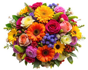 colorful bouquet of flowers isolated on white background. PNG Transparent file type with high definition quality And vibrant color grading Available.