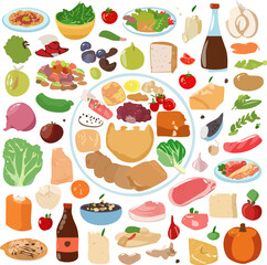 Colorful Illustration of Healthy Food Variety.