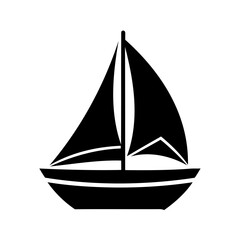 Black Silhouette of a Sailboat with Two Sails on the Water