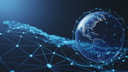 Global Network Connections: Futuristic Digital Earth, Abstract Blue Design