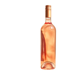A clear glass bottle of rose wine with a golden cap, isolated on transparent background