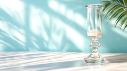 Elegant hourglass with sand on light background time concept