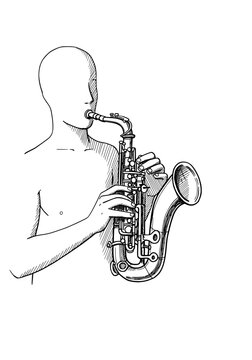 saxophonist playing saxophone black and white clip art preview