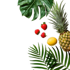 Fototapeta premium Tropical fruit summer arrangement, dark background, food photography, website banner