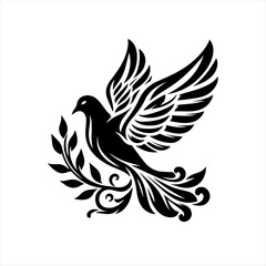 Fototapeta premium Stylized Black Dove with Olive Branch.