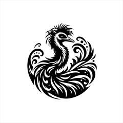 Fototapeta premium Stylized Black Emu Bird Tribal Design.