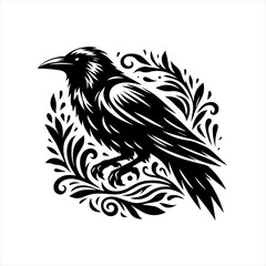 Obraz premium Stylized Black Raven with Ornate Floral Design.