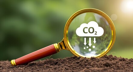 Exploring carbon sequestration in soil with a magnifying glass co2 reduction concept image