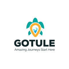 Turtle pin travel logo, Turtle point location mark logo design