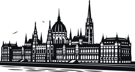 Fototapeta premium Hungarian parliament building in budapest silhouette isolated on white background.eps