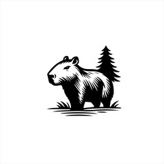 Obraz premium Stylized Capybara Standing Next to a Pine Tree.