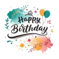 Obraz premium Happy birthday text with colorful splashes isolated on transparent background