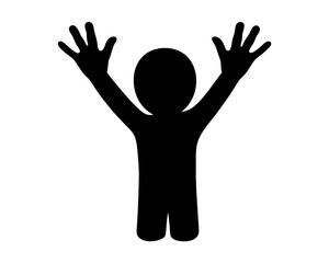 Fototapeta premium Black silhouette of a person with arms raised in the air