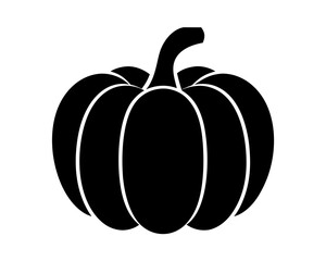 Simple black and white vector graphic of a classic Halloween pumpkin