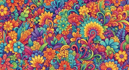 Vibrant colorful floral pattern with intricate abstract design