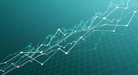 Abstract teal background with white line graphs, showcasing data visualization, growth, and progress, ideal for financial or business presentations