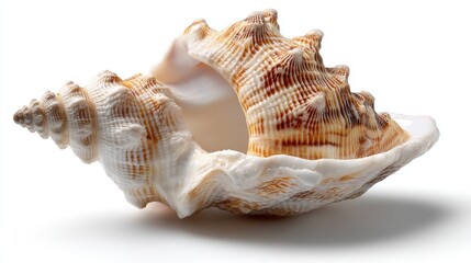 Close-up of a beautiful sea shell isolated on white background, perfect for nature or summer-themed design 