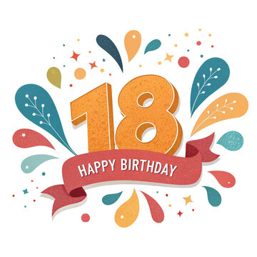 Happy 18th birthday celebration isolated on transparent background