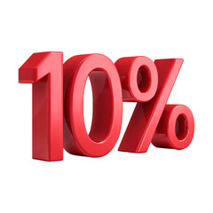 3D Red 10% discount symbol isolated on a transparent white background, clipping path