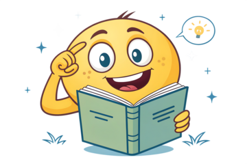 Happy Emoji Emoticon Reading a Book and Pointing to Head AI generated by PNG