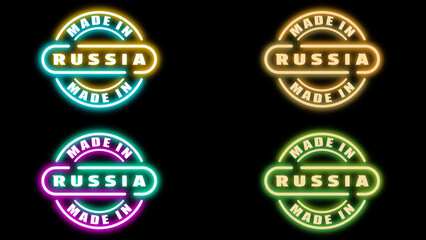 Made in Russia animated bright sign on black background with modern and retro style.